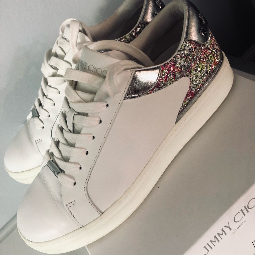 Jimmy Choo Rome Leather Sneakers Glitter -  Size 39.5 - Picture 2 of 9